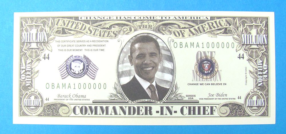 President Barack Obama $1000000 Note Bill Banknote One Million Dollars American 