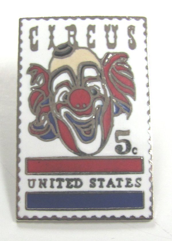 Metal Pin Back 5 Cent Circus Clown Stamp