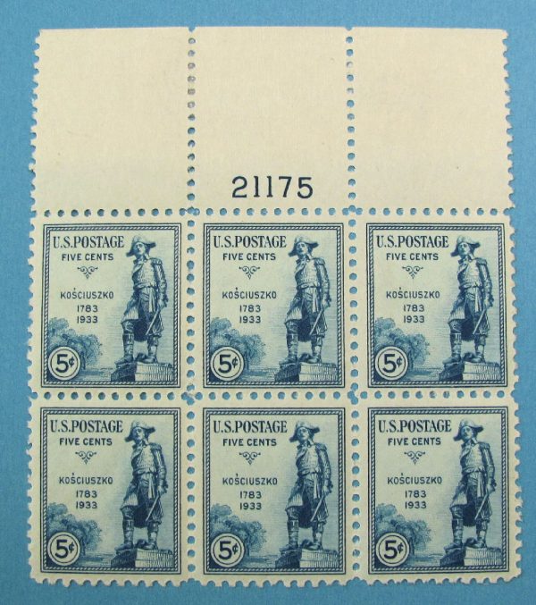 United States Stamp - Scott 734 - Plate Block of 6 - Stamps Never Hinged - Selvage Hinged