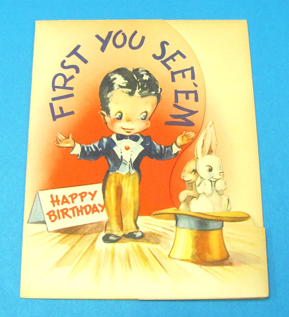 Happy Birthday Grandma Vintage Magician 1970's Greeting Card ~ Monkey Magician 