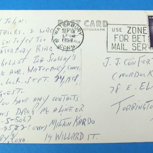 Post Card to John Conforti from Milton Kardo - Year 1958-2
