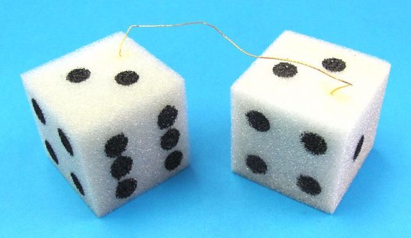 Pair of Hanging Foam Dice (Very Light Blue Green Color)