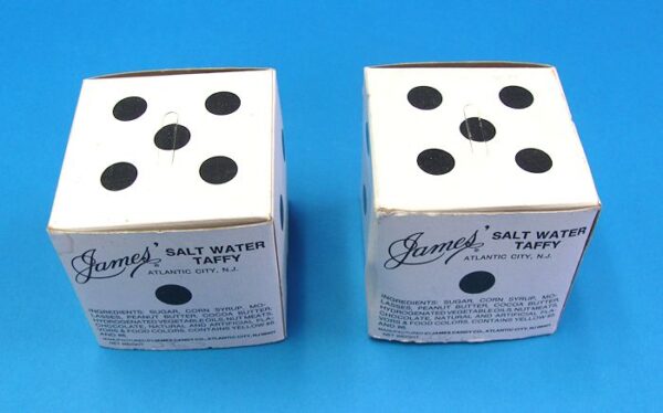 A Pair of James' Salt Water Taffy Cardboard Die Boxes