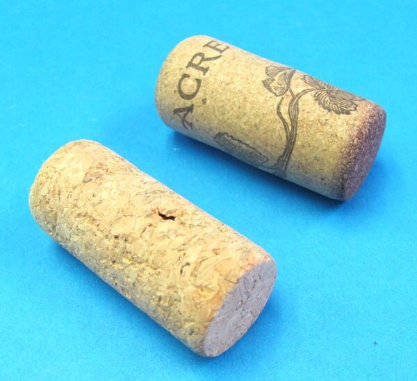 pair of hollow corks for coin in bottle trick #2
