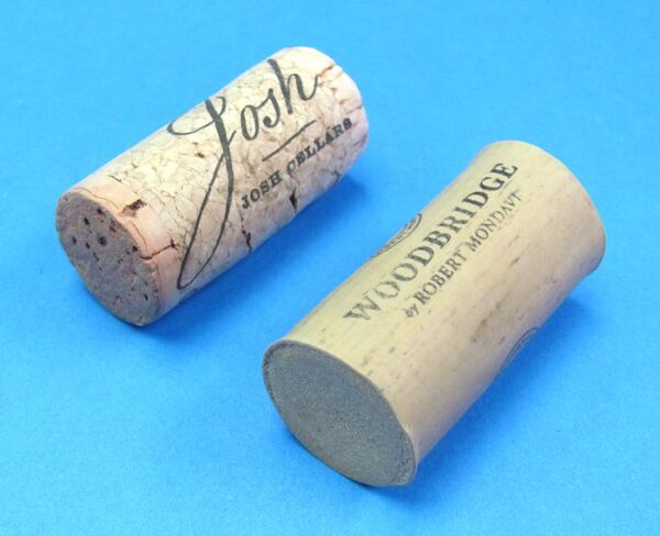 pair of hollow corks for coin in bottle trick #4