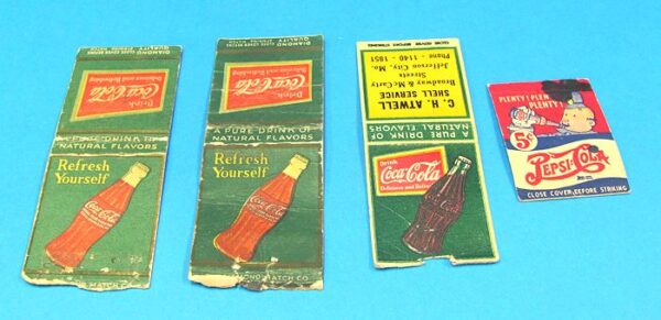 vintage coca cola & pepsi matchbook covers (striped)