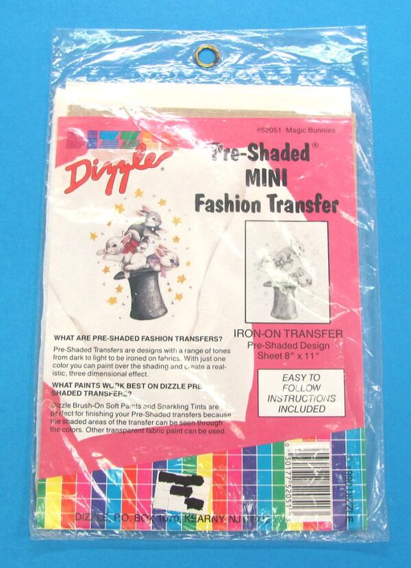 vintage sealed dizzle iron on pre shaded mini fashion transfer #52051.....magic bunnies