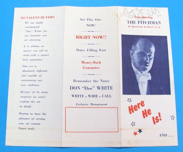 don (doc) white the magical pitchman brochure 1953 (signed)