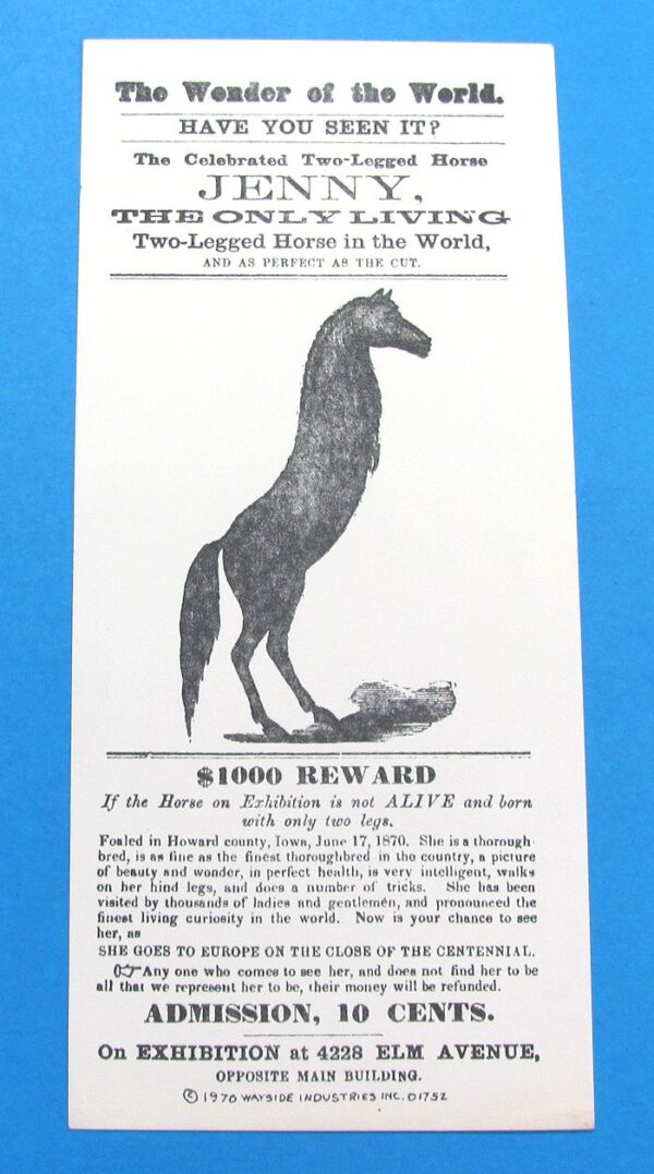 jenny the two legged horse ad reproduction