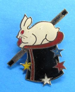 magician's lapel pin rabbit in hat