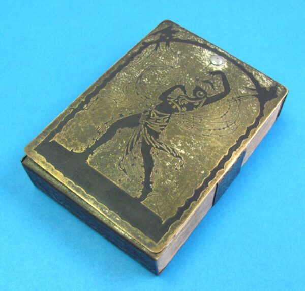 vintage metal swivel opening playing card case