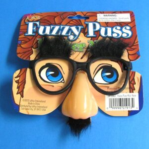 fuzzy puss rubber nose and eyeglasses