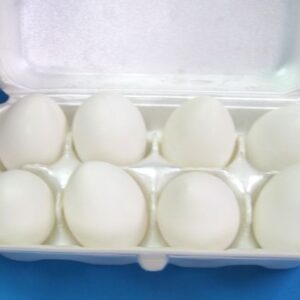 8 plastic eggs in a carton