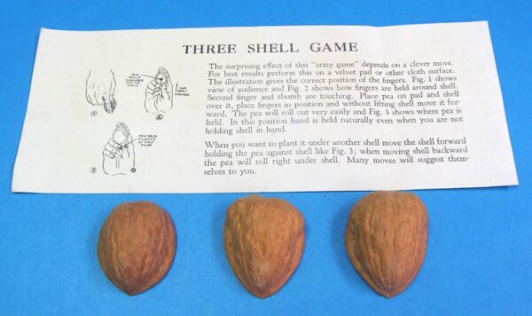 vintage three shell game with real walnut shells