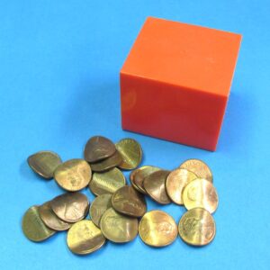 21 bent pennies in red plastic box