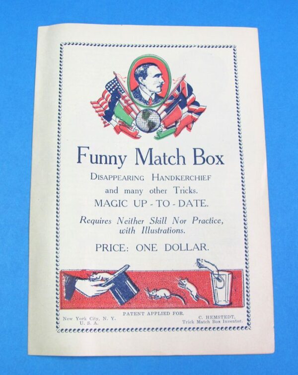antique/vintage magic "funny match box" instructional pamphlets