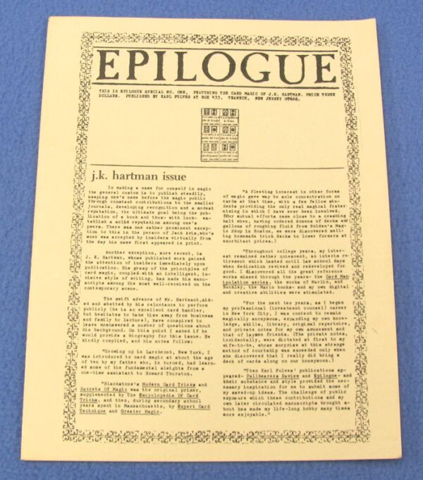 epilogue special #1 j. k. hartman issue
