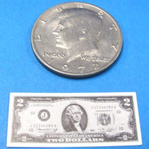 miniature two dollar bill novelty