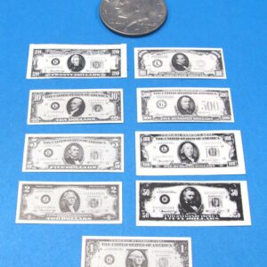 9 different value miniature bills
