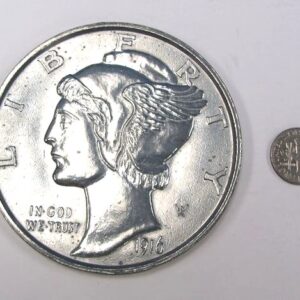 jumbo 3" metal coin mercury dime