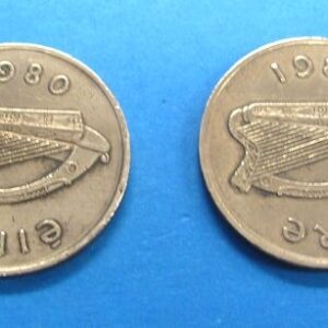 pair of 1980 irish 2 pence coins