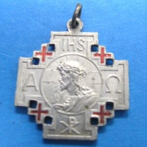 vintage religious ihs aluminum necklace pendant