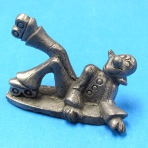 pewter fallen down roller skating clown