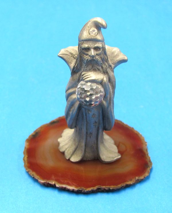 spoontiques pewter wizard holding crystal ball #pp536