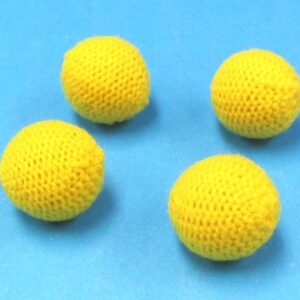 four yellow 3/4" handknit balls for cups & balls
